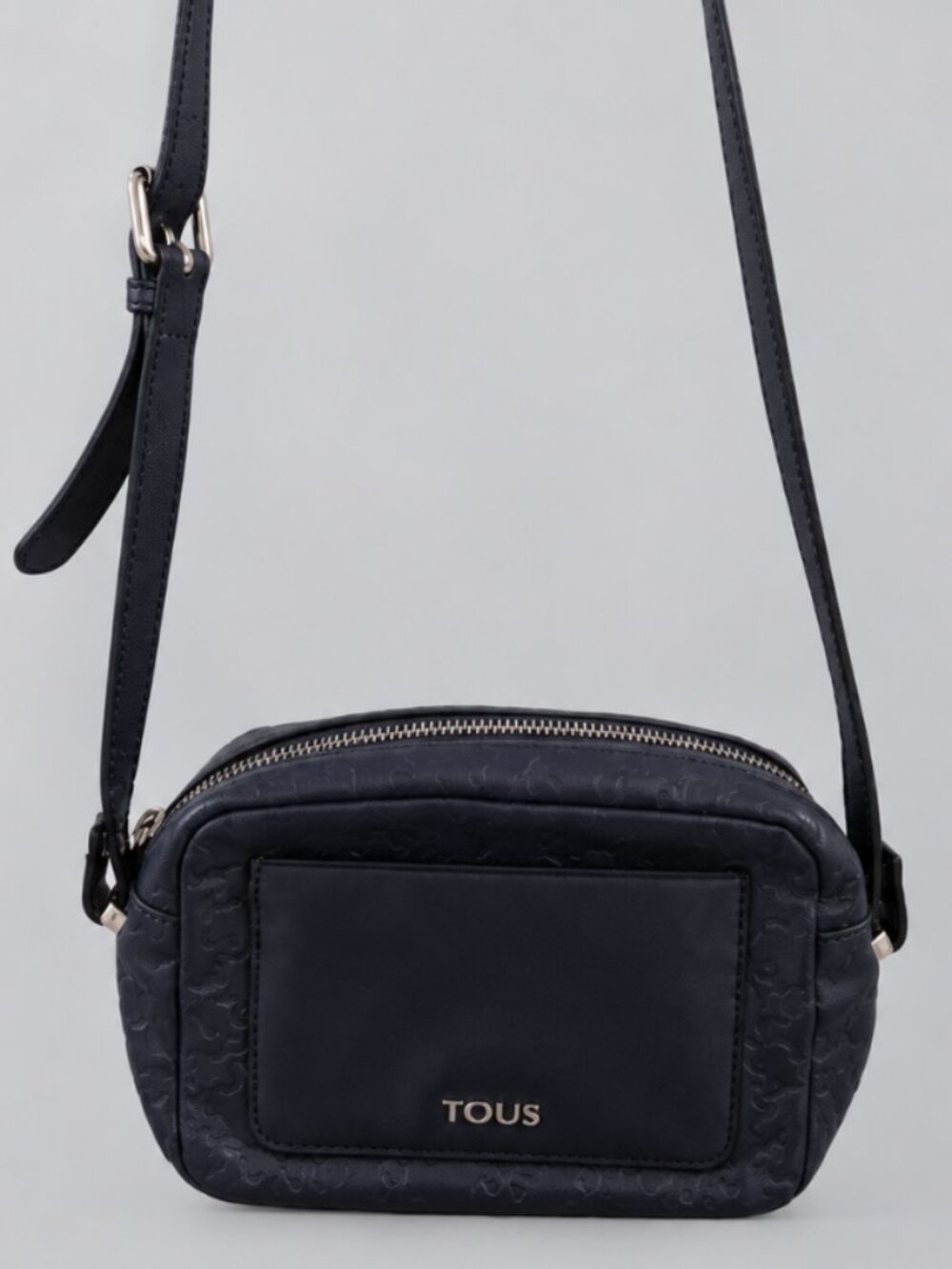 TOUS Navy Embossed Leather Crossbody Bag Adjustable Strap Small Purse
